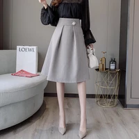 Fashion Skirt For Woman Button Vintage Solid Work Wear Lady Office Business Skirt 1