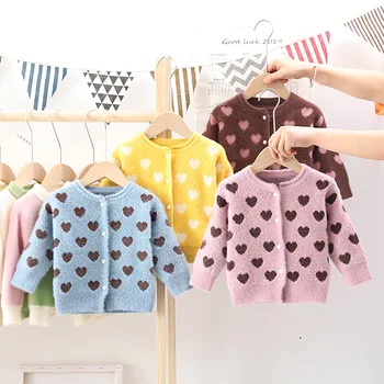 

2020 New Spring Heart Baby Girls Solid Color Cardigan Sweater for Girl Kids Sweaters Toddler Girl Sweater