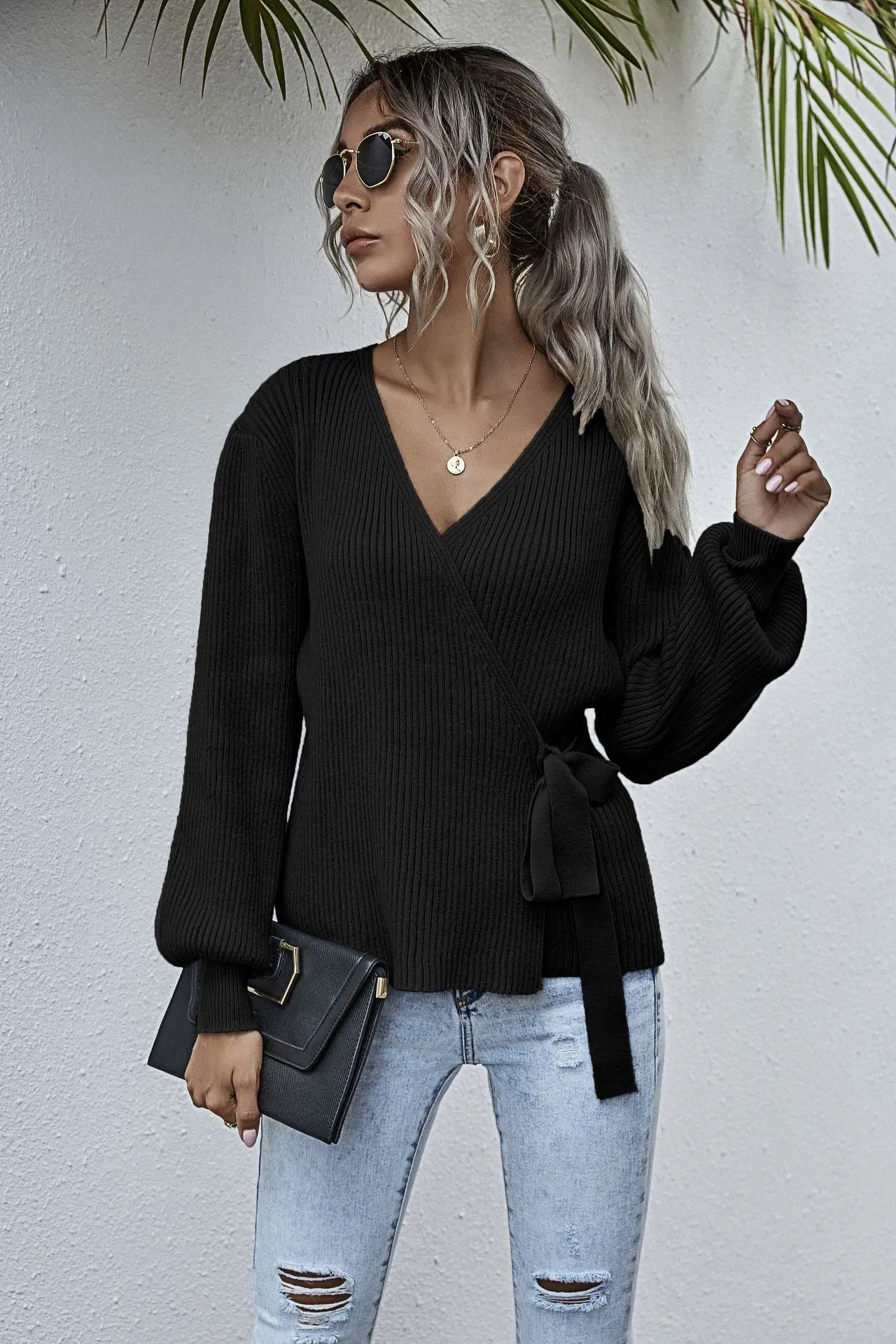 120134亚马逊爆款腰带裹胸针织衫