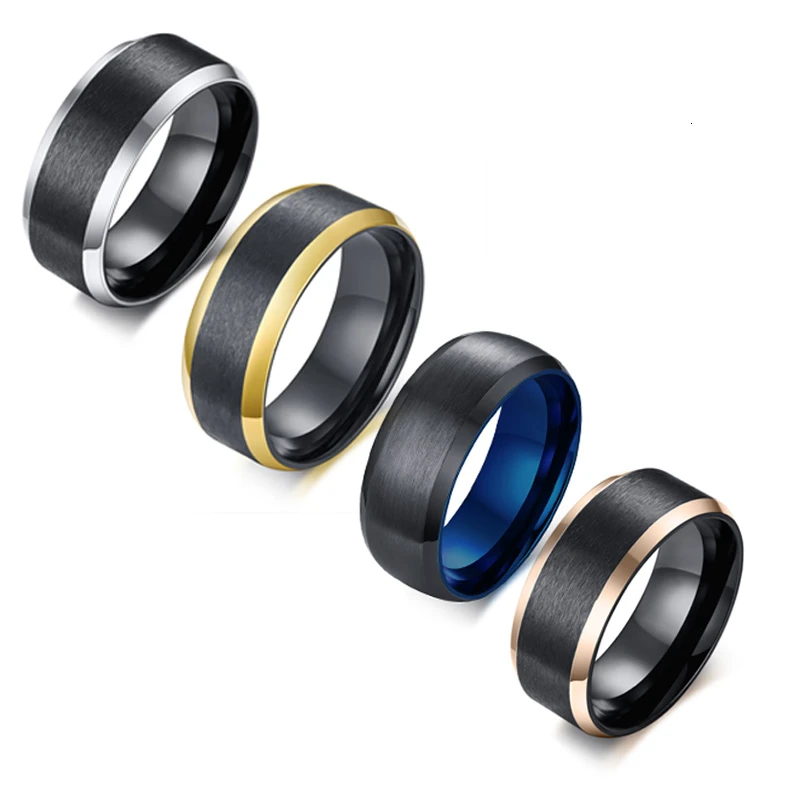Стильный серебряный край обручальное кольцо для мужчин 316L Нержавеющая сталь Черный цвет Anillos Hombre обручальные аксессуары
