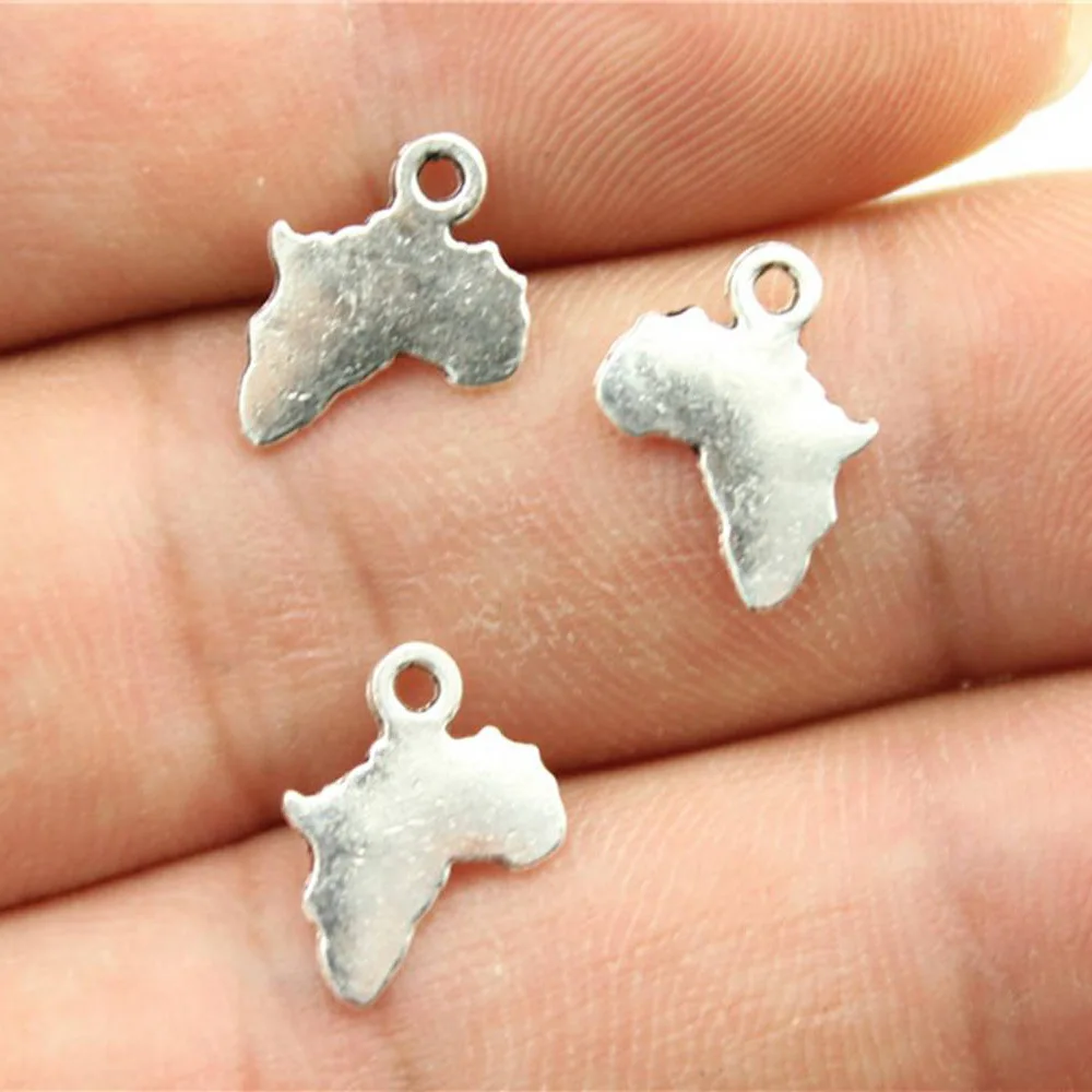 

40pcs/lot 13x10mm Africa Continent Map Charms Antique Silver Color Pendants DIY Crafts Making Findings Handmade Tibetan Jewelry