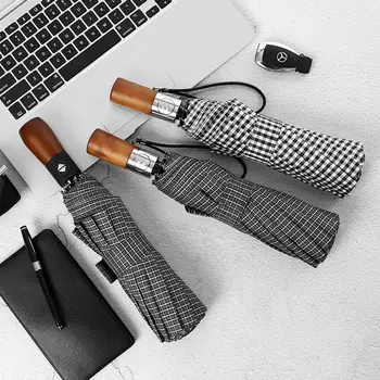 

British Style Wooden Handle Rain Umbrella Automatic Umbrella Folding Men and Women Double Large Reinforced Windproof