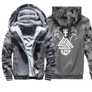 

Sweatshirts Men Raglan Fashion Coat Thick Warm Clothing Vikings Hoodies 2019 Camouflage Fashion Zipper Hip Hop Mans Streetwear
