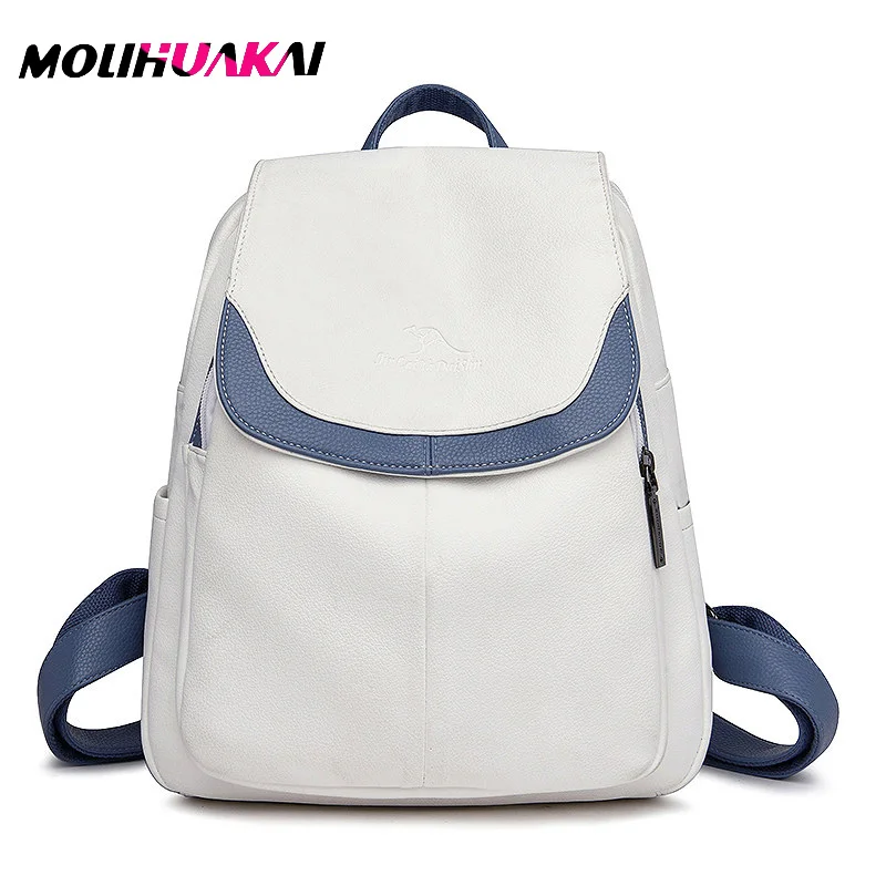 

New Light Color Patchwork Womens Backpack High Quality Soft Leather Waterproof Trave Bag School Bags For Teenage Girls Mochilas