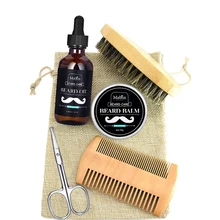 Mabox 6 шт./компл. Для мужчин борода комплект борода Уход за лошадьми борода набор масло для бороды увлажняющее воск Blam гребень эссенция для укладки волос ножницы для волос Для мужчин Bea