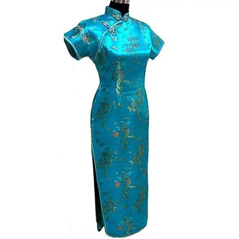 Qipao длинные платья с коротким рукавом сексуальное платье Черный Дракон и Феникс китайское традиционное платье женское атласное Чонсам Qipao большой размер