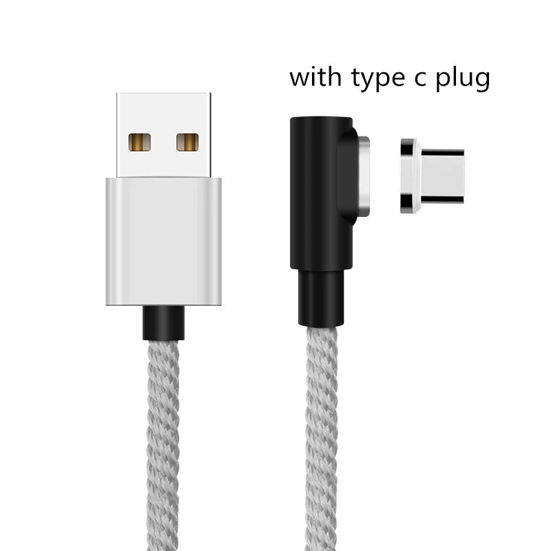 90 градусов 3A Магнитный кабель Micro USB кабель type C кабель передачи данных для быстрой зарядки для iPhone XS MAX XR SAMSUNG S10 Plus S9+ S8 Note 9 - Цвет: Silver Type-C