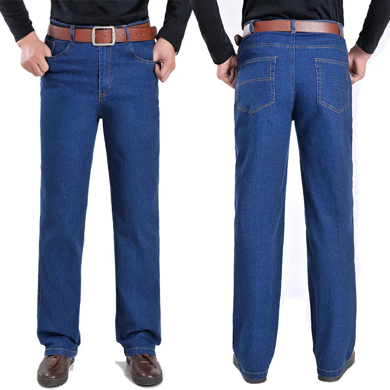 

2019 Spring And Autumn MEN'S Jeans Straight-Cut Elasticity Casual Pants Middle-aged Trousers High Waist Jeans Men's