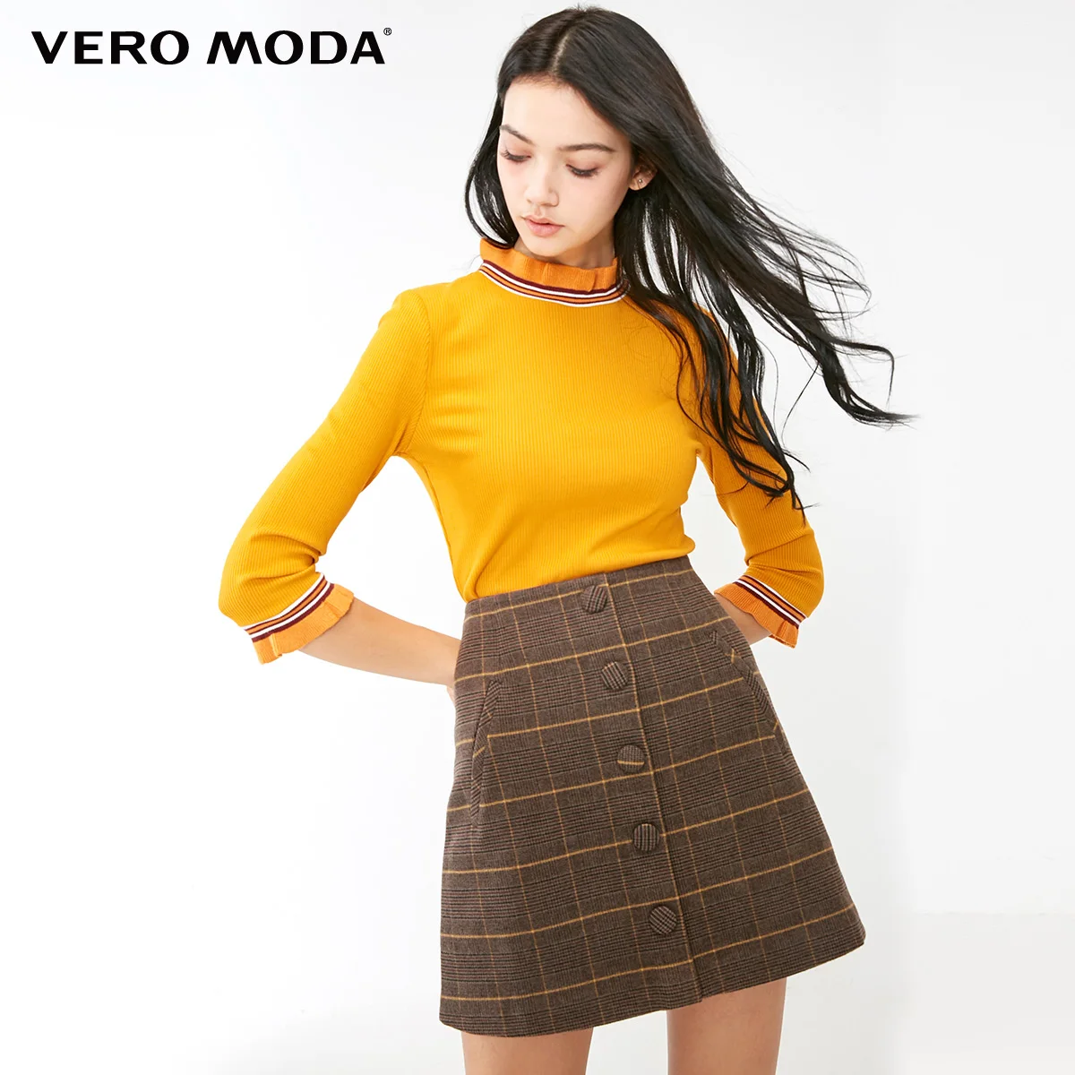 Vero Moda женская OL стиль декоративные пуговицы А-юбка с подкладом | 319116551 - Цвет: Palisander green s