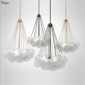 

Nordic Living Room Gold / Black Metal E27 Led Chandelier Bedroom Glass Globes Hanging Chandelier Lighting Suspend Lamp