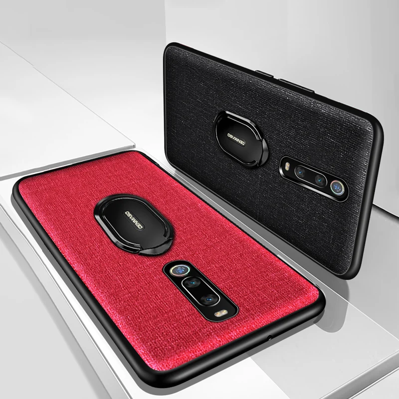 

Cenmaso Shockproof Cloth Fabric Cover for Xiaomi MI 9T Pro Case For Redmi K20 Pro Magnetic Car Holder Ring Cloth Texture Case