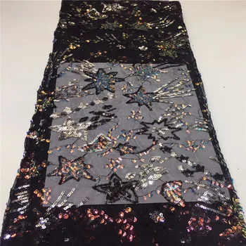 

Black colors African French Lace Fabric High Quality African Tulle Lace Fabric with Glued glitter sequins