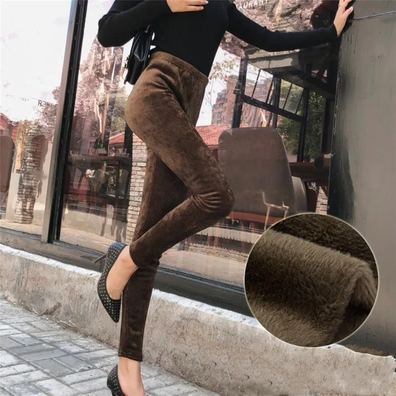

YGYEEG Velvet Legging Thick High-Waist Thermal Leggings Warm Faux Velvet Winter Legging Thread Bar Knitted Thick Pants Women