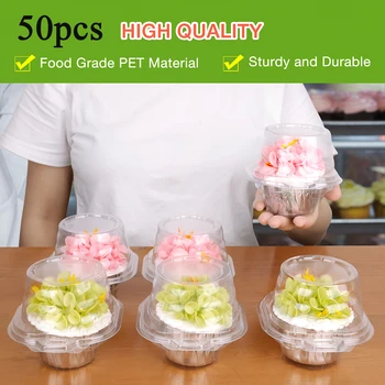 

50pcs Cup Cake Boxes And Packaging Transparent Ice Cream Cup Disposable Plastic Cake Box Baking Packaging Boxes Bakery Box Party