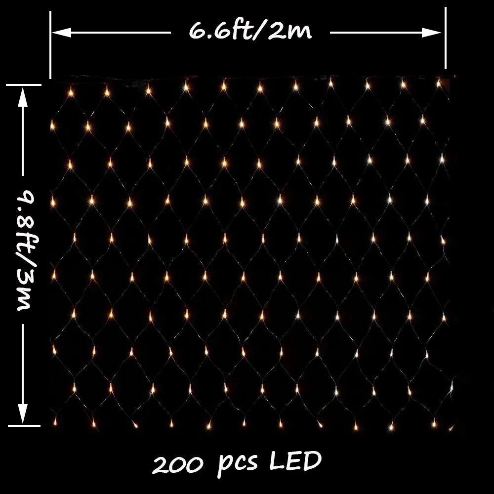 Светодиодная сетчатая гирлянда на солнечных батареях, 1,1x1,1 м, 2x3 м, для дома, сада, окна, занавески, декоративные огни для рождественской свадьбы