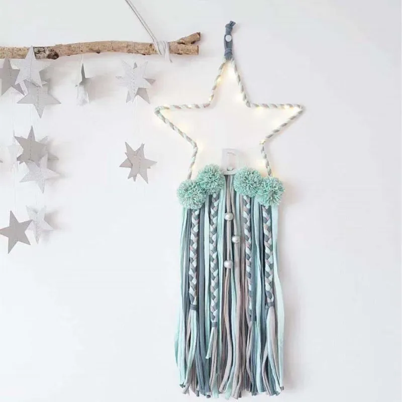 

Hot Sale Star Shape Wooden Wind Chimes With Beads Tassels Dreamcatcher Kids Room Decoration Nursery Wall Hanging Ornaments Props