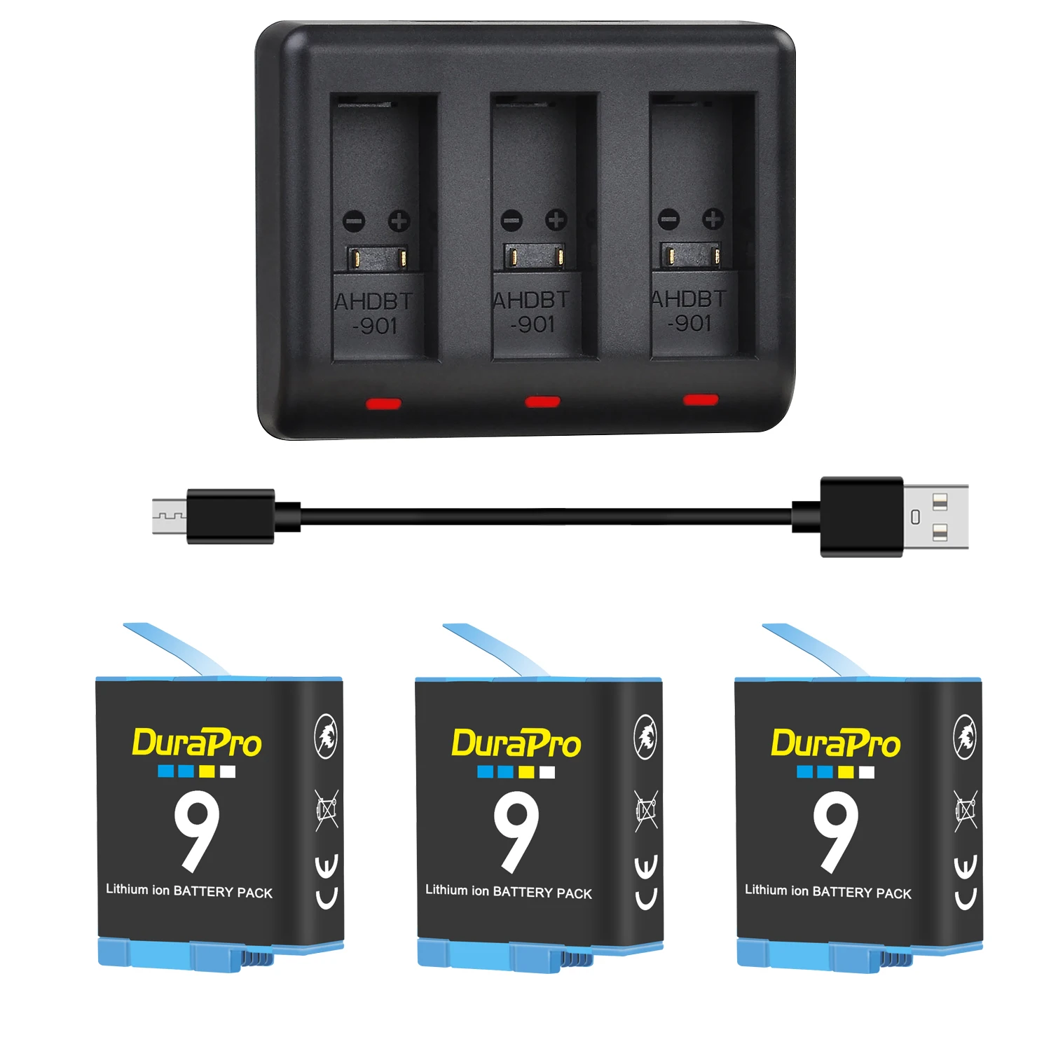 

AHDBT-901 батарея DuraPro 1680 мАч + 3-разъемное зарядное устройство с портом Type C и Micro USB для GoPro Hero 9 экшн-камер GoPro 10 Hero 11