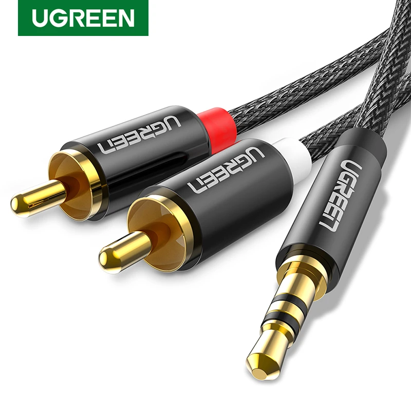 Ugreen Cable de audio estéreo auxiliar RCA a jack 3,5 mm, cable de de alta fidelidad, para amplificador de audio, para cine casa, 2RCA a jack 3,5mm| | - AliExpress