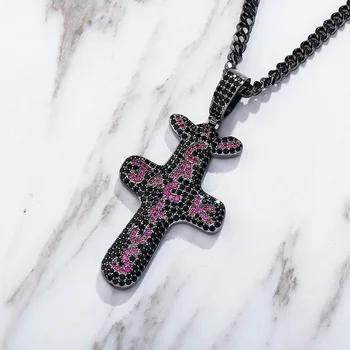 

Hip Hop Black Cubic Zirconia Bling Paved Iced Out Cactus Jack Cross Pendants Necklace for Men Rapper Jewelry Gifts