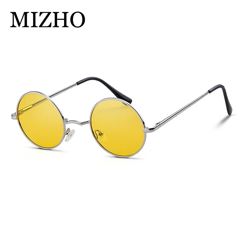 MIZHO-빈티지 금속 선글라스, 여성 브랜드 디자인 펑크 옐로우 안경, 레드 라운드 선글라스, 남성 편광 자외선 차단