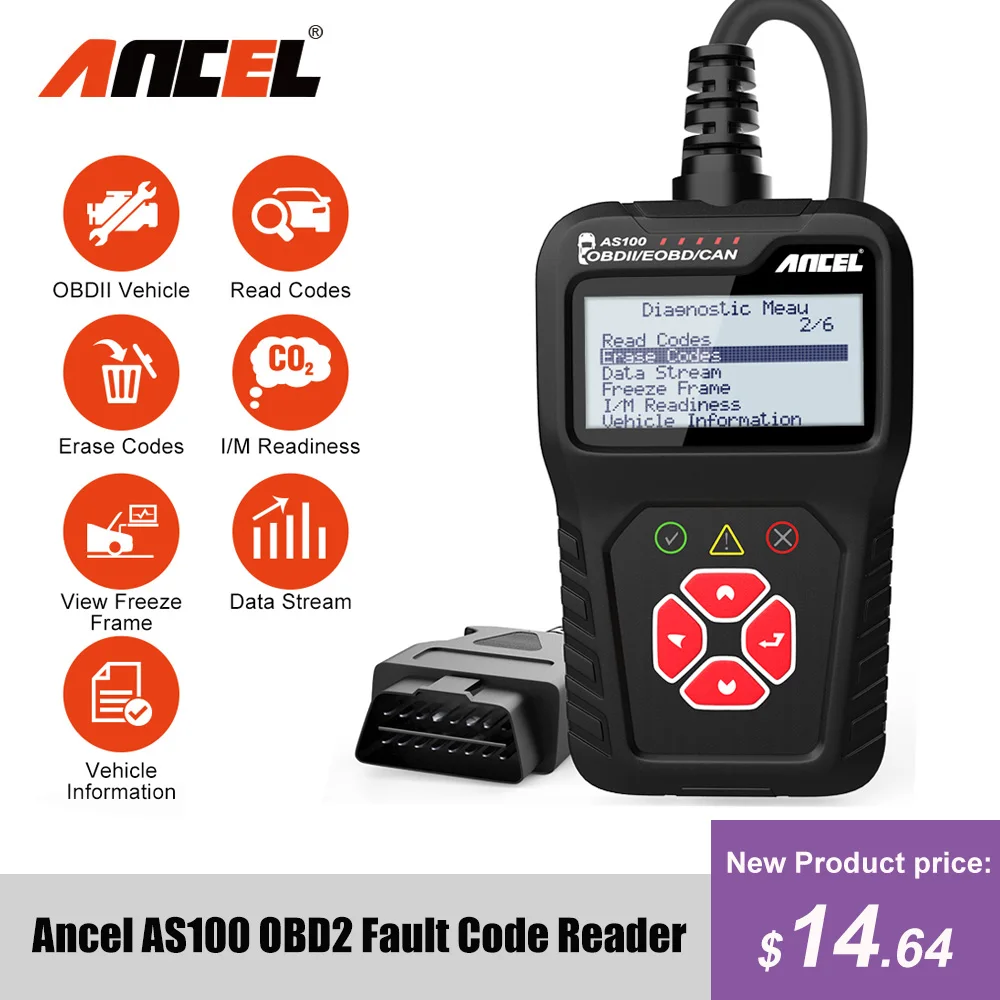 ANCEL AS100 OBD2 Scanner Live Data ODB2 OBD 2 Fault Code Reader For Engine PK ELM327 Multi-language Car Repair Tool Auto | Автомобили и
