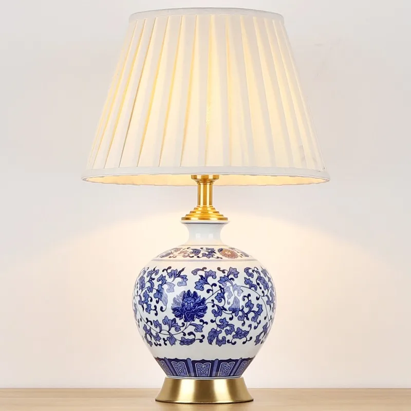 

Китайская керамическая настольная лампа прикроватная лампа синие настольные лампы для спальни для гостиной винтажная лампа для спальни домашний декор MJ1026