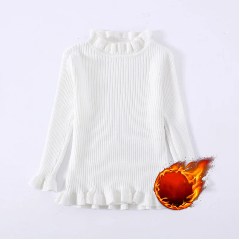 Girl Wool Sweater Underwear Tops 2022 Ruffle Thicken Warm Winter Autumn Knitting Pullover Outdoor Kids Baby Children Clothing