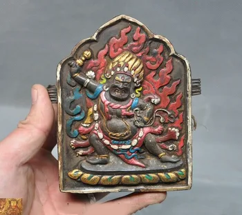 

wedding decoration 5"Tibetan Buddhism Bronze Painted Mahakala Wrathful Deity Buddha statue Shrines