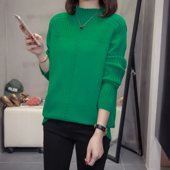 Пуловер с высоким воротом размера плюс женские свитера на осень и зиму свободные