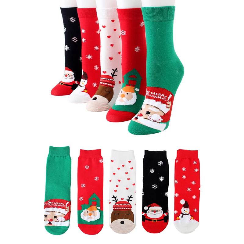 Новинка; сезон осень-зима; женские новогодние носки с изображением Санта-Клауса, Рождества, с изображением снежного лося, в подарок; Милые плотные носки с героями мультфильмов; длинные хлопковые носки