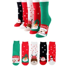 Новинка; сезон осень-зима; женские новогодние носки с изображением Санта-Клауса, Рождества, с изображением снежного лося, в подарок; Милые плотные носки с героями мультфильмов; длинные хлопковые носки