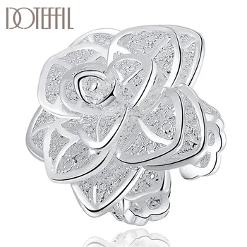 

DOTEFFIL 925 Sterling Silver Opening Three-Tiered Flower Ring For Women Fashion Wedding Engagement Party Gift Charm Jewelry