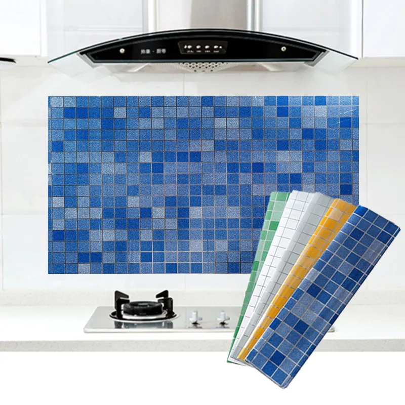 

70*45cm Kitchen Bathroom Self-Adhesive Wall Paper Foil Stickers Wall Decorations Kitchen Room Check Pattern Wall Sticker