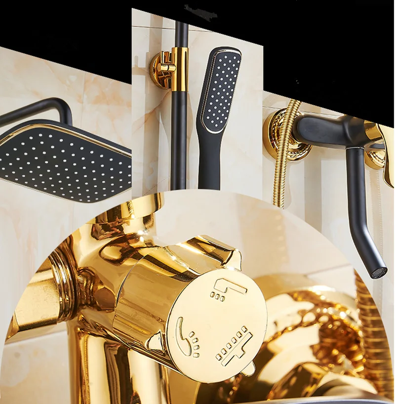 Rainfall Shower Set Bath and Shower Faucet Mixer Tap With ABS Shower Head Gold and Black Bath& Shower Faucet Set Bathtub Faucet