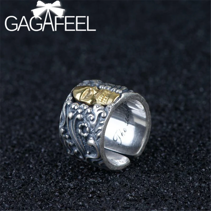 GAGAFEEL кольцо с черепом в стиле панк для мужчин, тайское серебро, мужское кольцо с изменяемым размером, Стерлинговое Серебро 990 пробы, ювелирные изделия, крутые винтажные кольца Sceleton