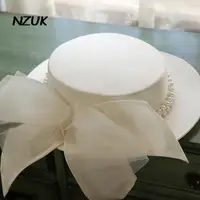 NZUK Wedding Hats Woman White Pearl Chic Appliqued Birdcage Veil Wedding Fascinator Hats Wedding Birdcage Veil Accessories 4