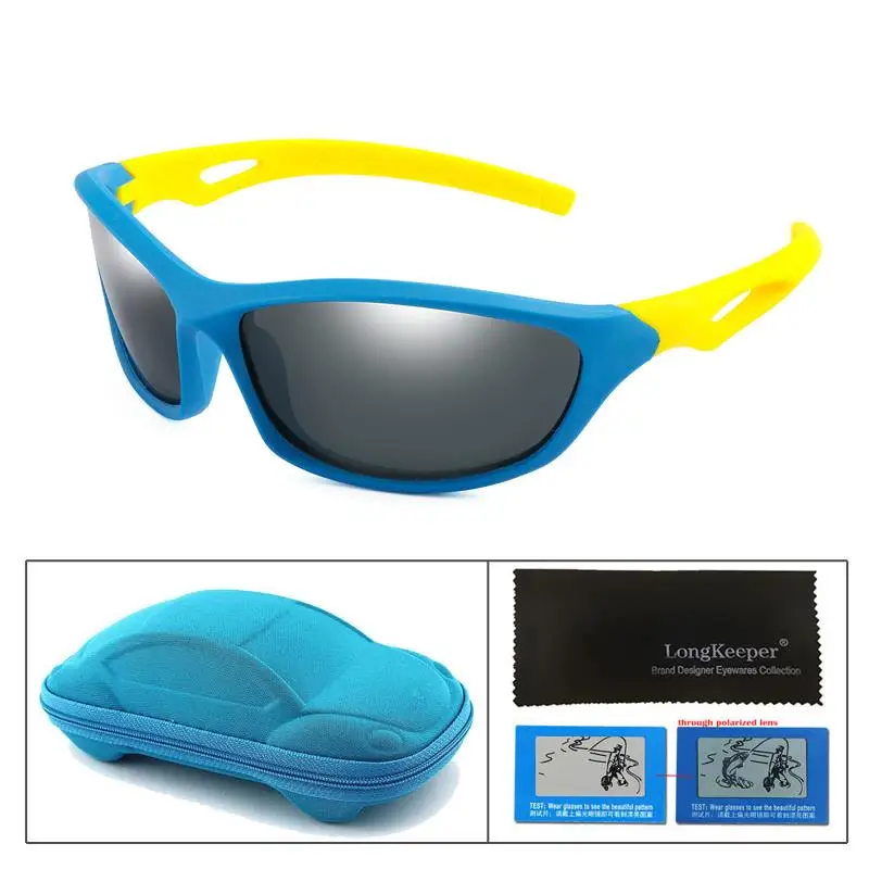 Longkeader, Детские поляризованные солнцезащитные очки UV400, Детские крутые солнцезащитные очки,, UV400, очки для мальчиков и девочек с коробкой, oculos de sol - Цвет линз: blue grey