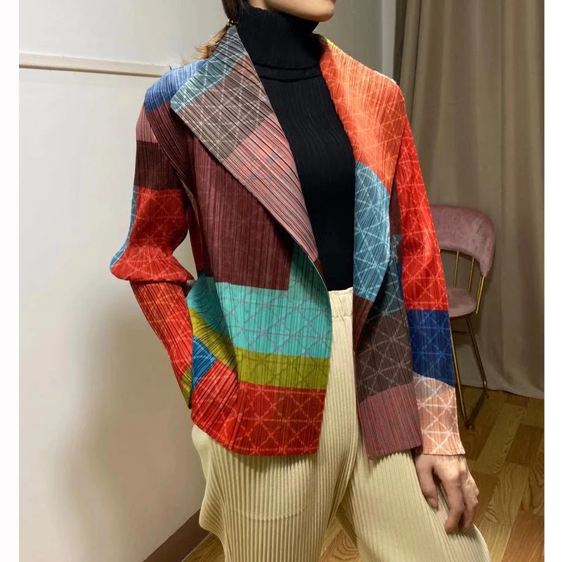 

Miyake folds do not position printing autumn new style collar long sleeve cardigan coat free shipping