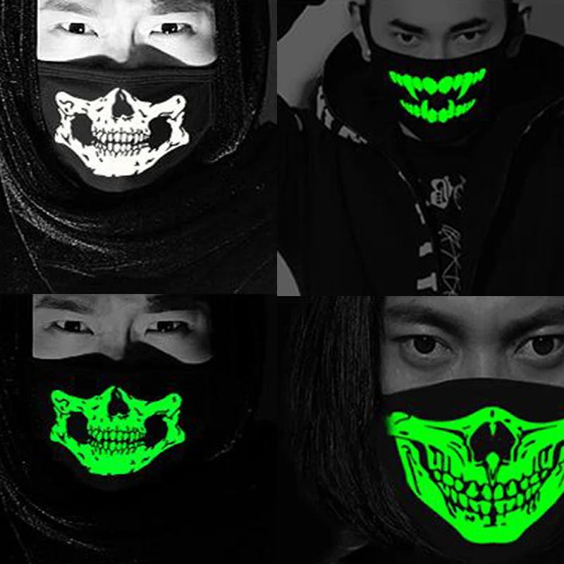 Женщины мужчины светящиеся в темноте декоративные маски костюм половина маскарад Scarey DIY маска для вечеринки косплей рот маски череп лицо черный