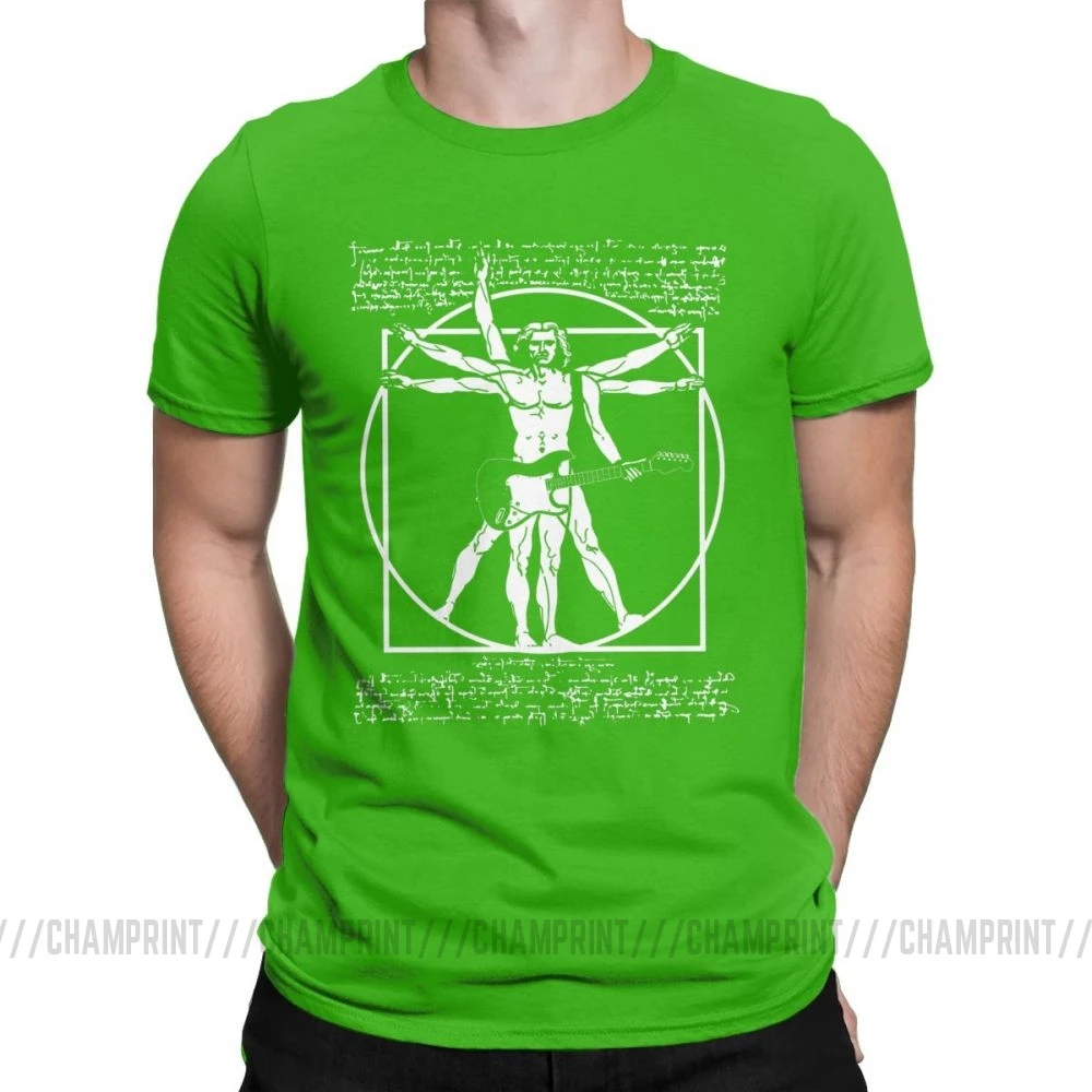 Мужская футболка с надписью «Vitruvian Man Playing The Guitar», «Da Vinci», «Guitarist», «Leonardo», забавная футболка, хлопковая футболка, одежда в подарок - Цвет: Зеленый