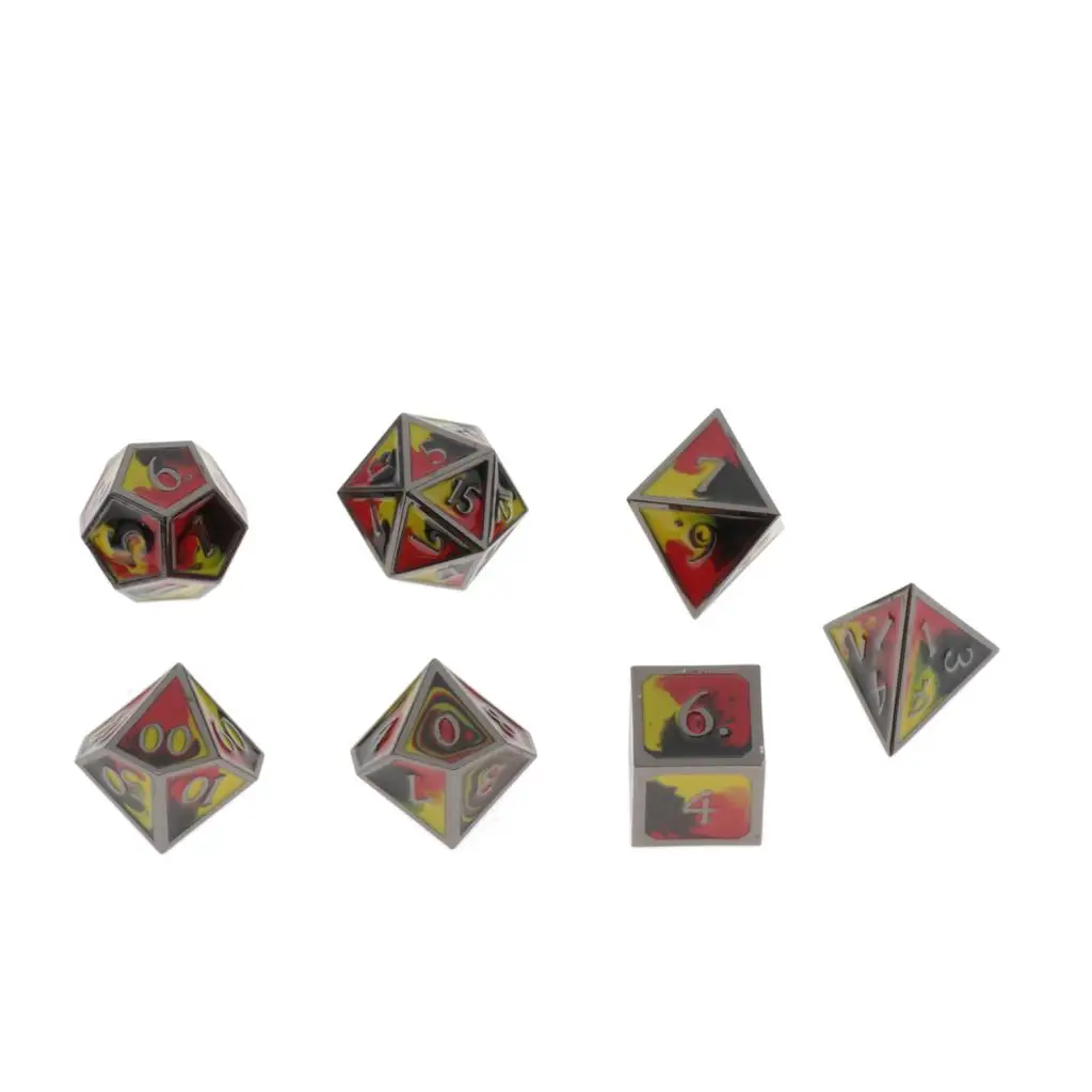 red yellow black 7 упаковок красочные многогранные кости набор металлические кости D12 для Дракона весы D& D Pathfinder RPG кубики DND кубики кости в кости - Цвет: red yellow black