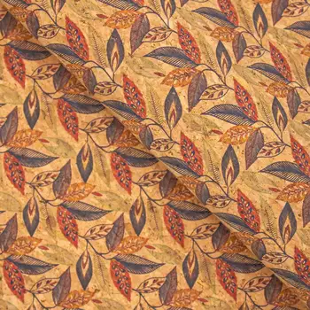 

Leaves pattern cork fabric cork sheet korkstoff COF-308