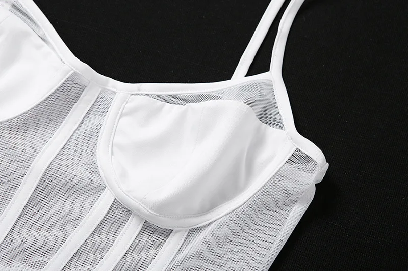 Sytiz Sexy See-through Low Chest Bodysuit 2020 Fashion Women Summer Backless Mesh Spaghetti Strap Bodysuit Party Clothes