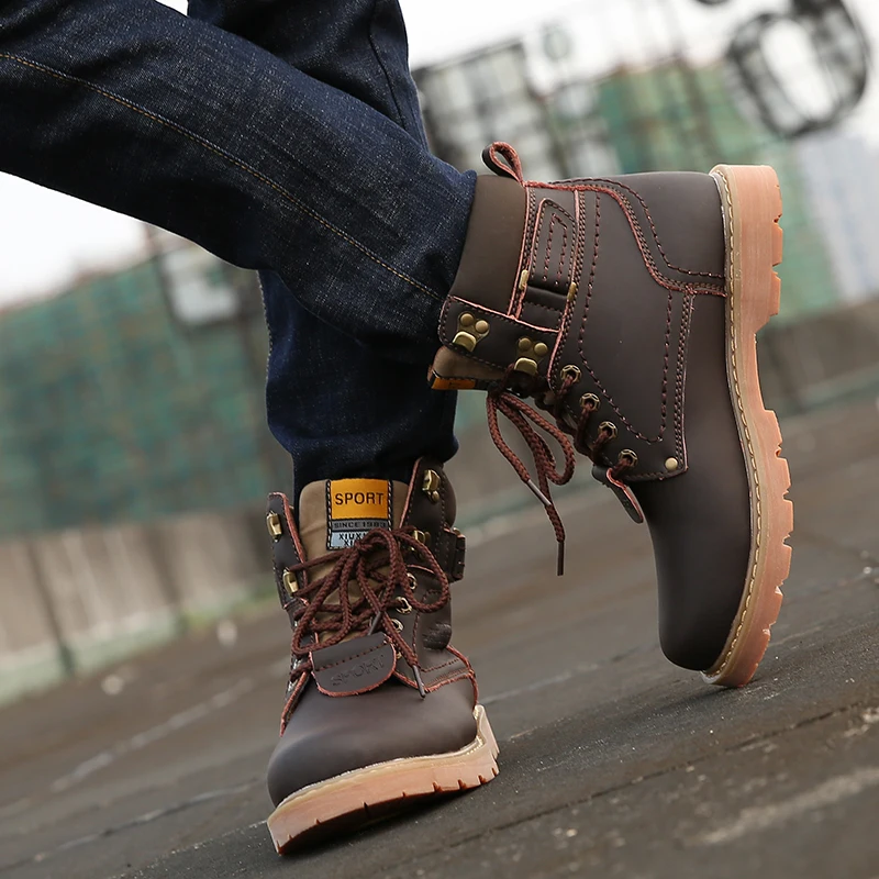 Winter Warm Men Snow Boots Fashion Work Shoes Men Cow Split Leather Boots Men High Quality with Fur Shoes Plus Size HX-019