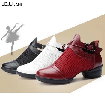 

Women's genuine leather and breathable mesh yarn square dance shoes soft bottom sailors dance boots white/black/wine red 34-41