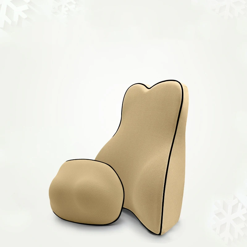 camel 2PCS/SET Back Neck Pillow for Car Seat Space Memory FoamRelieve Shoulder and Neck Pressure Non-slip Office Car BackRest Pillow - Color: camel