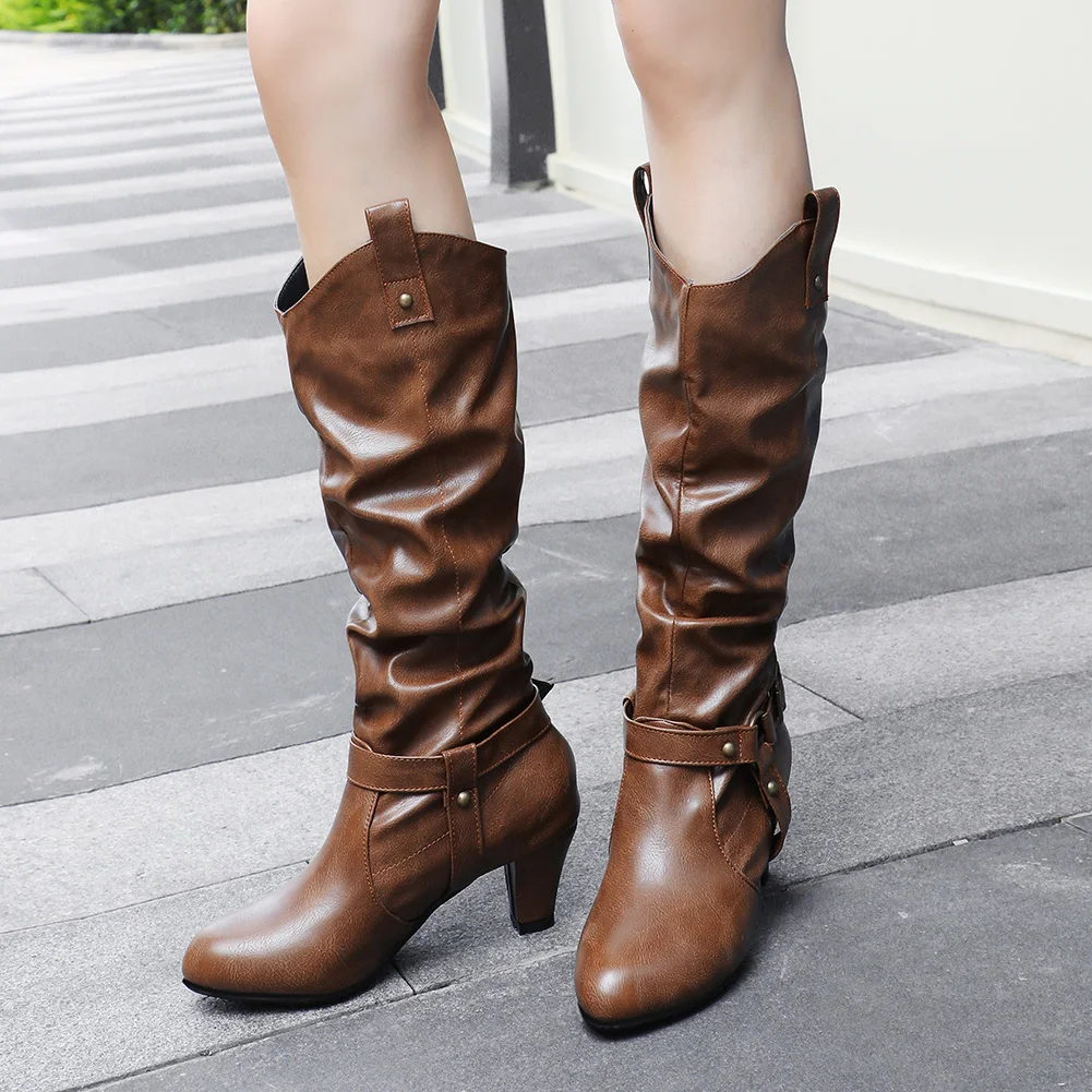 

SARAIRIS 2020 Large Size 43 mid-calf Boots Woman Shoes Vintage Med Heels Women Boots Female Shoes Western Boots