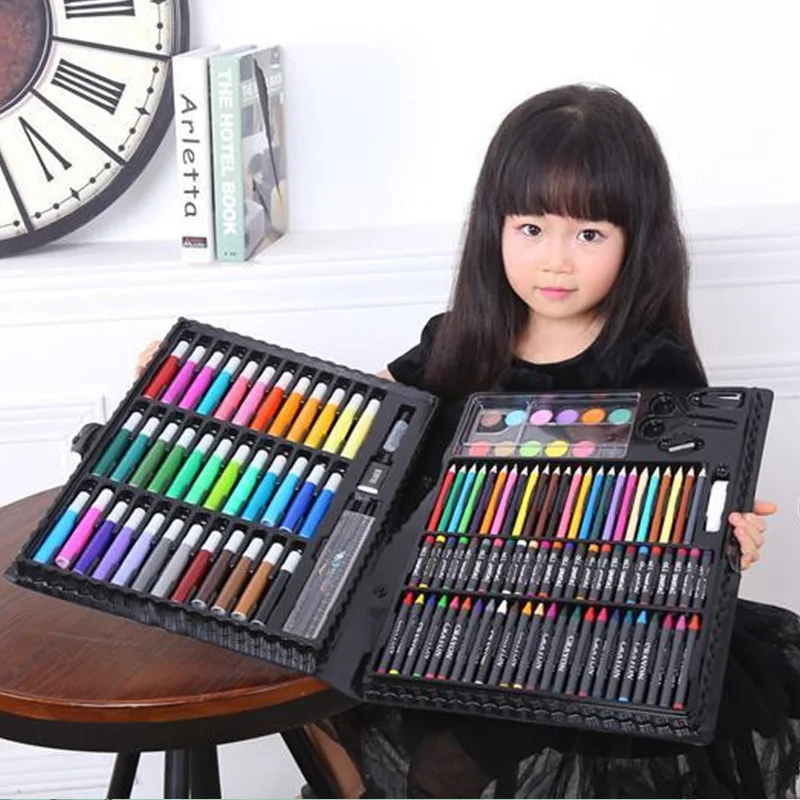 

Children Watercolor Pen Set 168-Piece Young STUDENT'S Watercolor Pen Gift Box Drawing Pen Crayon Painting Birthday Gift