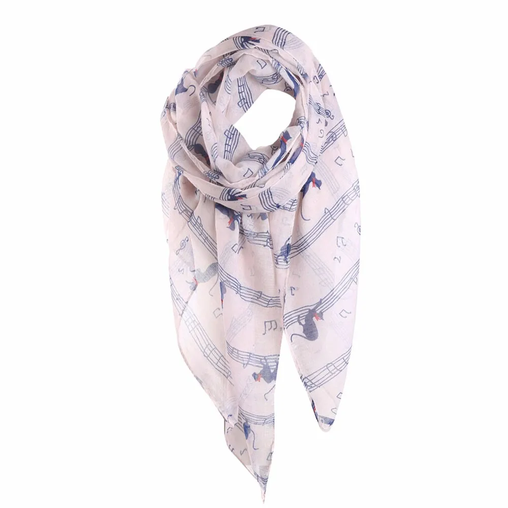 20# Mujeres segnoras музыкальная нота gato estampado bufanda larga abrigo chal impreso bufanda mujer invierno cálido cuello bufandas - Цвет: Pink