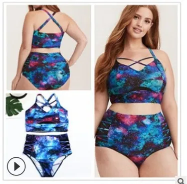 

Large Size Printed Swimwear Plus-sized Bikini Sexy Two-piece Swimsuits Weight 0.3Kg